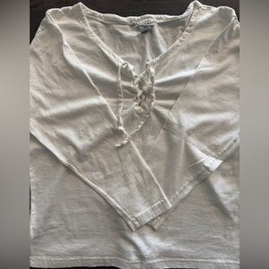 🤍EXPRESS White Cotton Lace Up Neck Tee Top